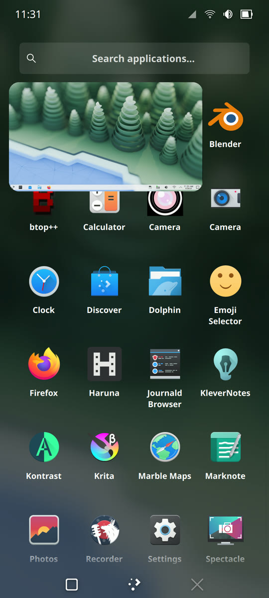 Desktop mode: the full desktop in a floating window over the phone