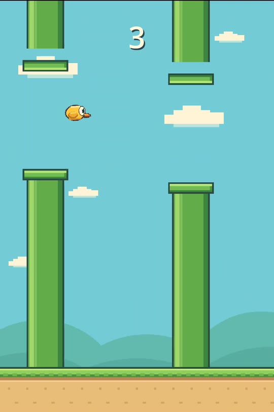 Sunny Flap on the phone: the pixel-art bird between two pipes