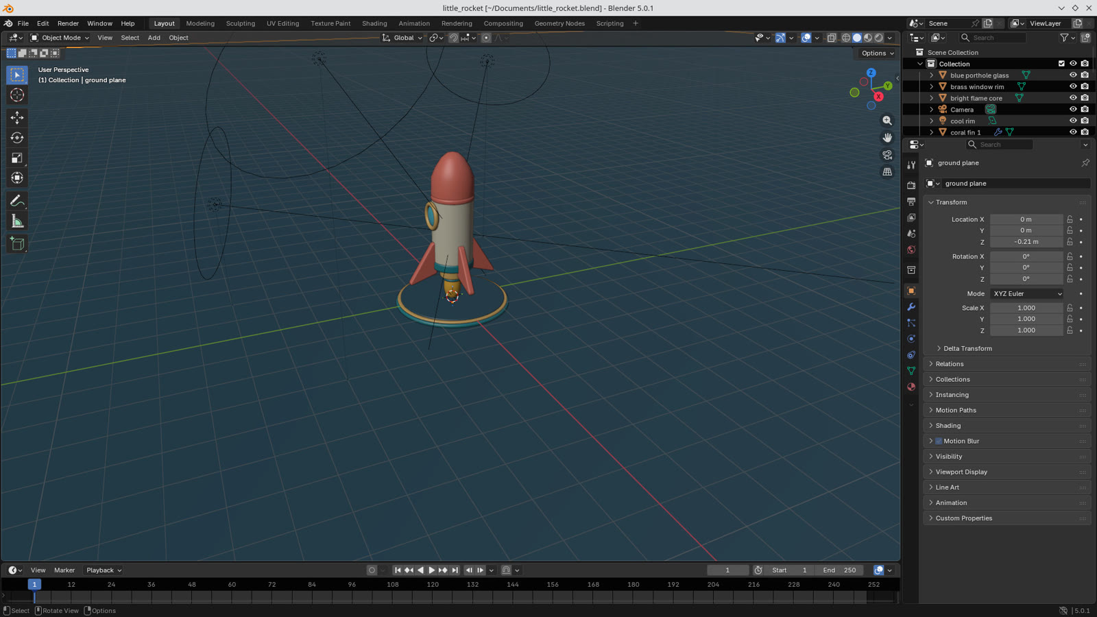 The assistant's full screen: Blender with the rocket it just modelled