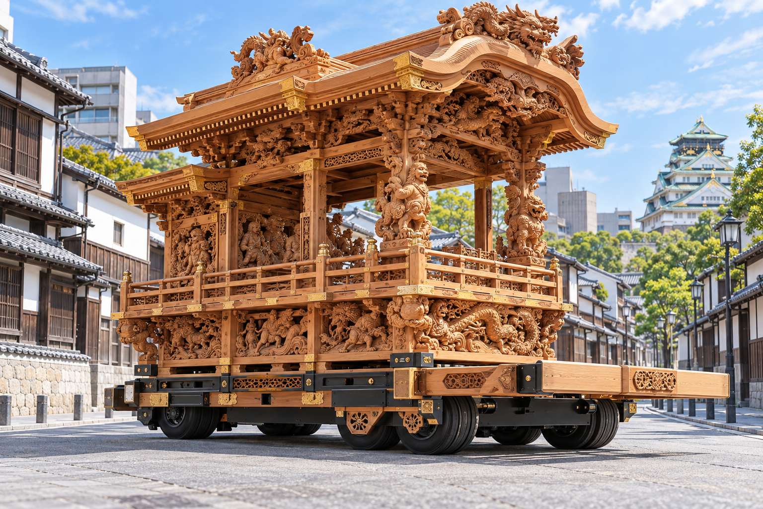 AIが描いた低重心だんじりの概念イラスト。実車の設計図、施工図、事故現場の写真ではありません。