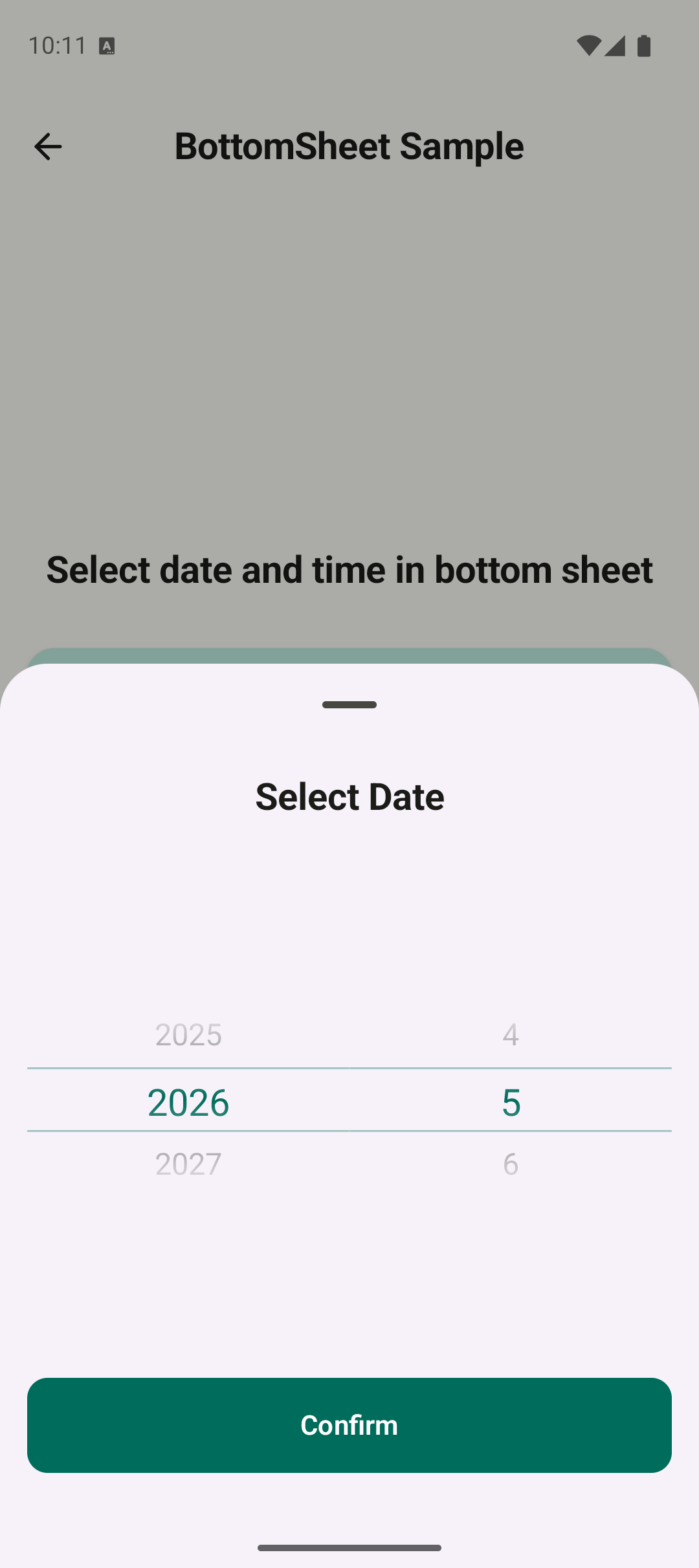 Bottom sheet picker sample screen