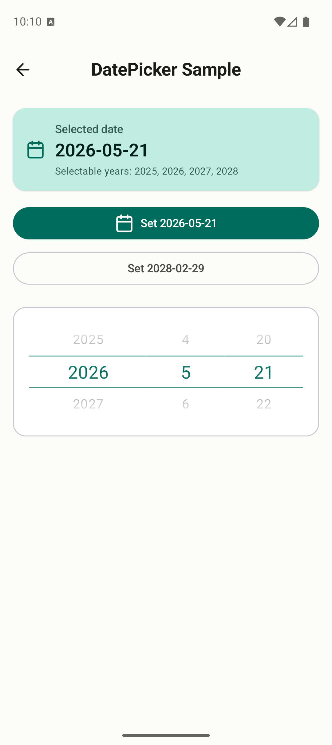 DatePicker sample screen