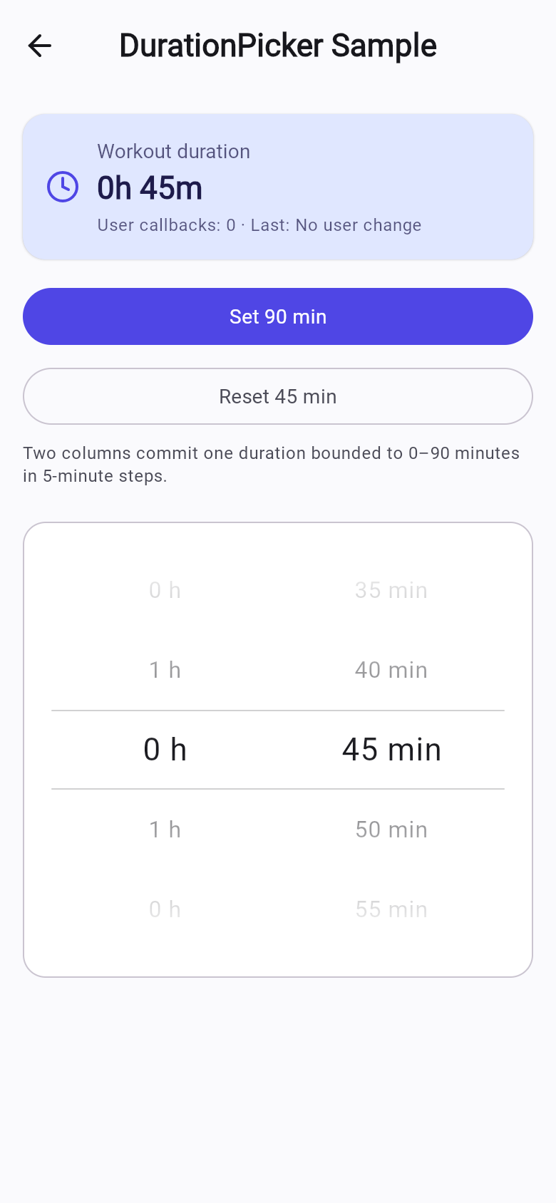 DurationPicker sample screen