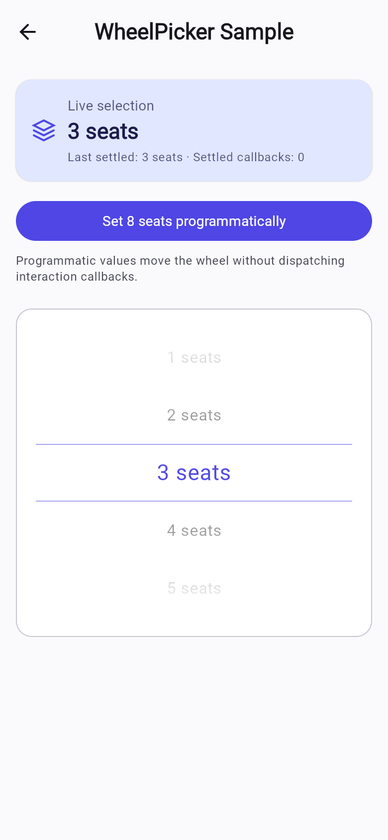 Generic WheelPicker sample screen