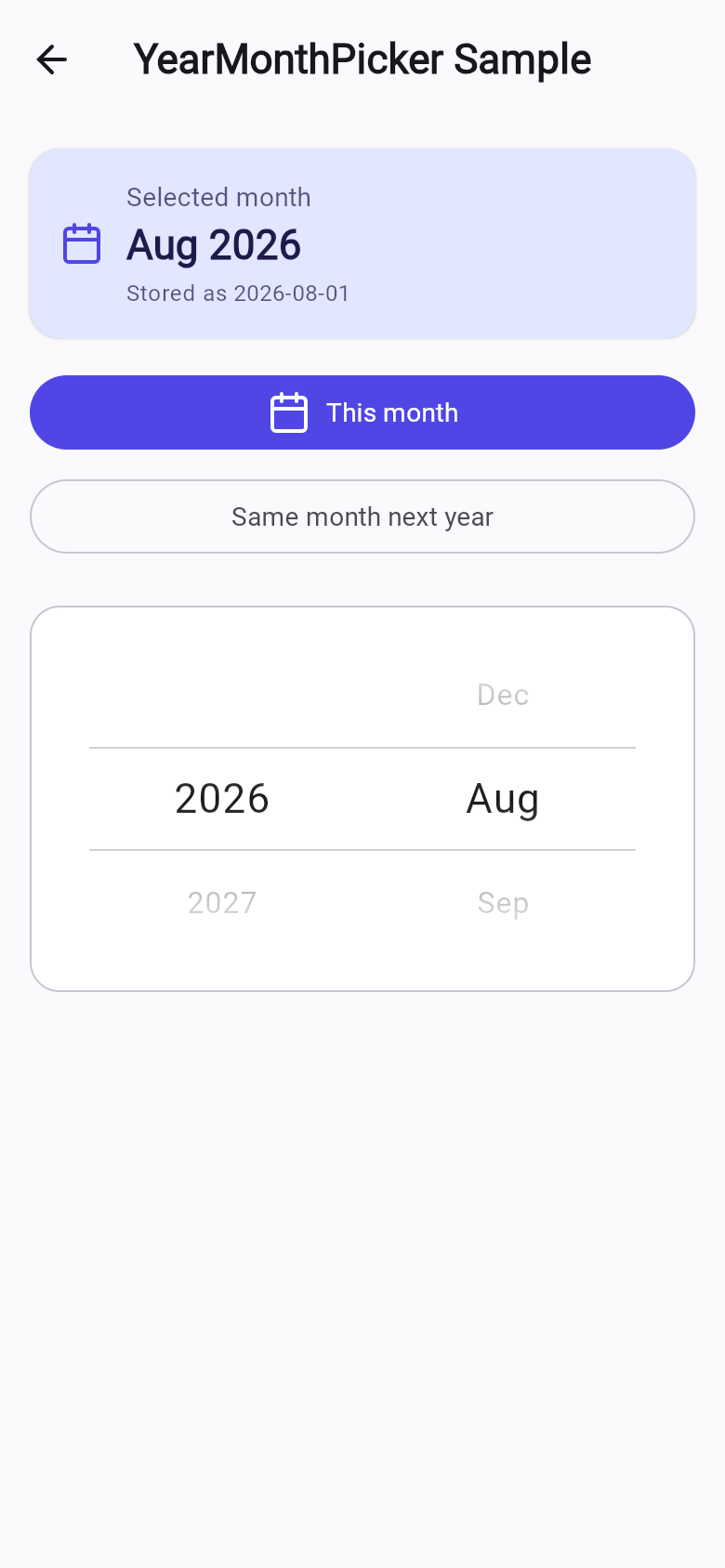 YearMonthPicker sample screen
