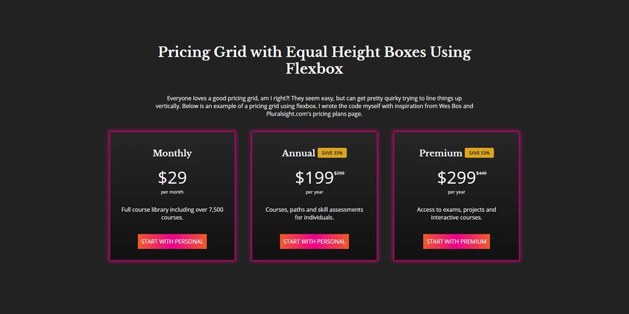 pricing grid layout