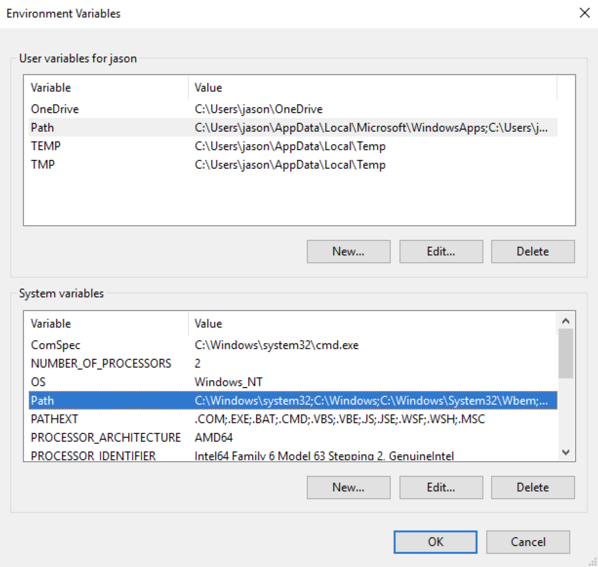 System 'PATH' is highlighted