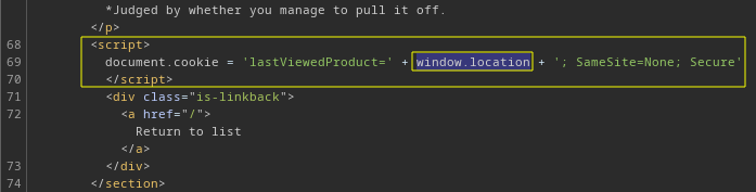 DOM-XSS lastViewedProduct cookie code