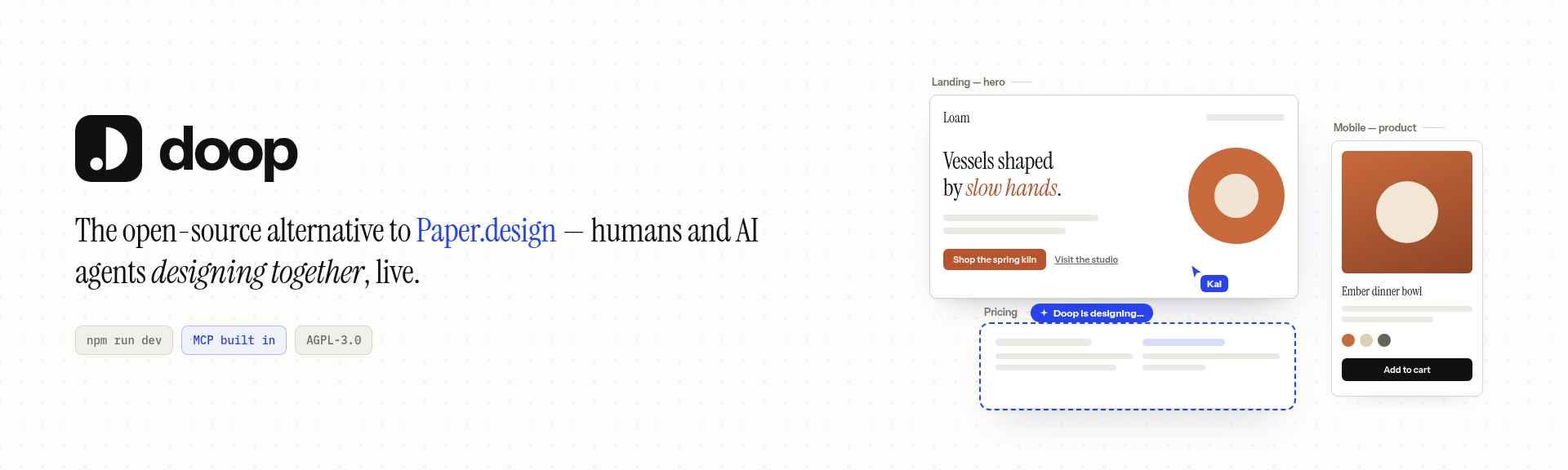 doop — the open-source alternative to Paper.design: humans and AI agents designing together, live
