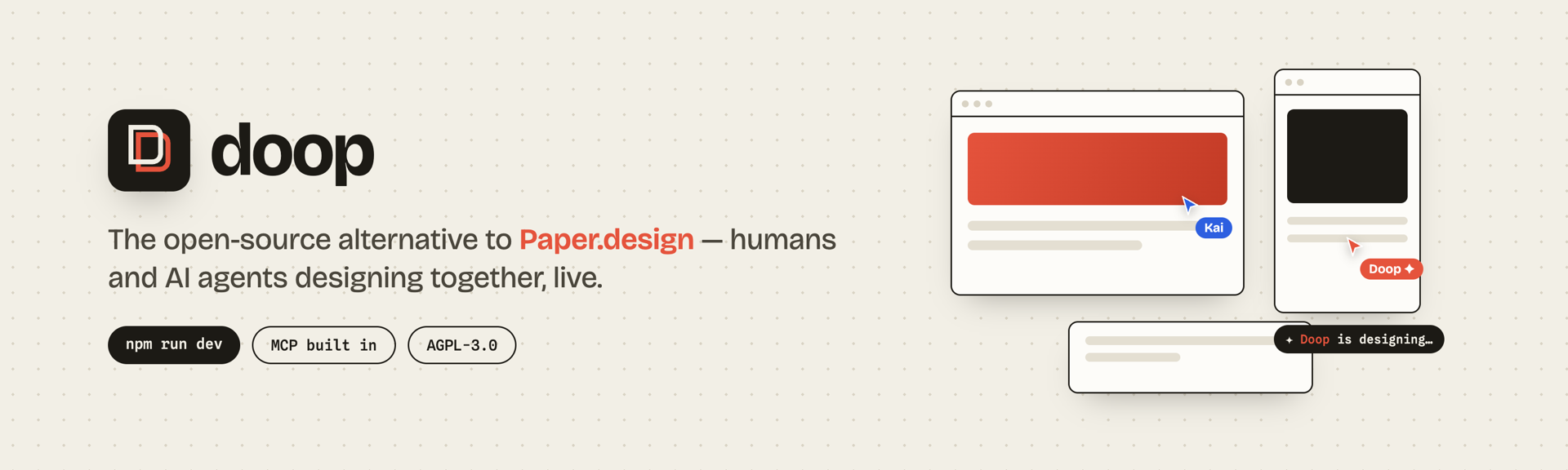 doop — the open-source alternative to Paper.design: humans and AI agents designing together, live
