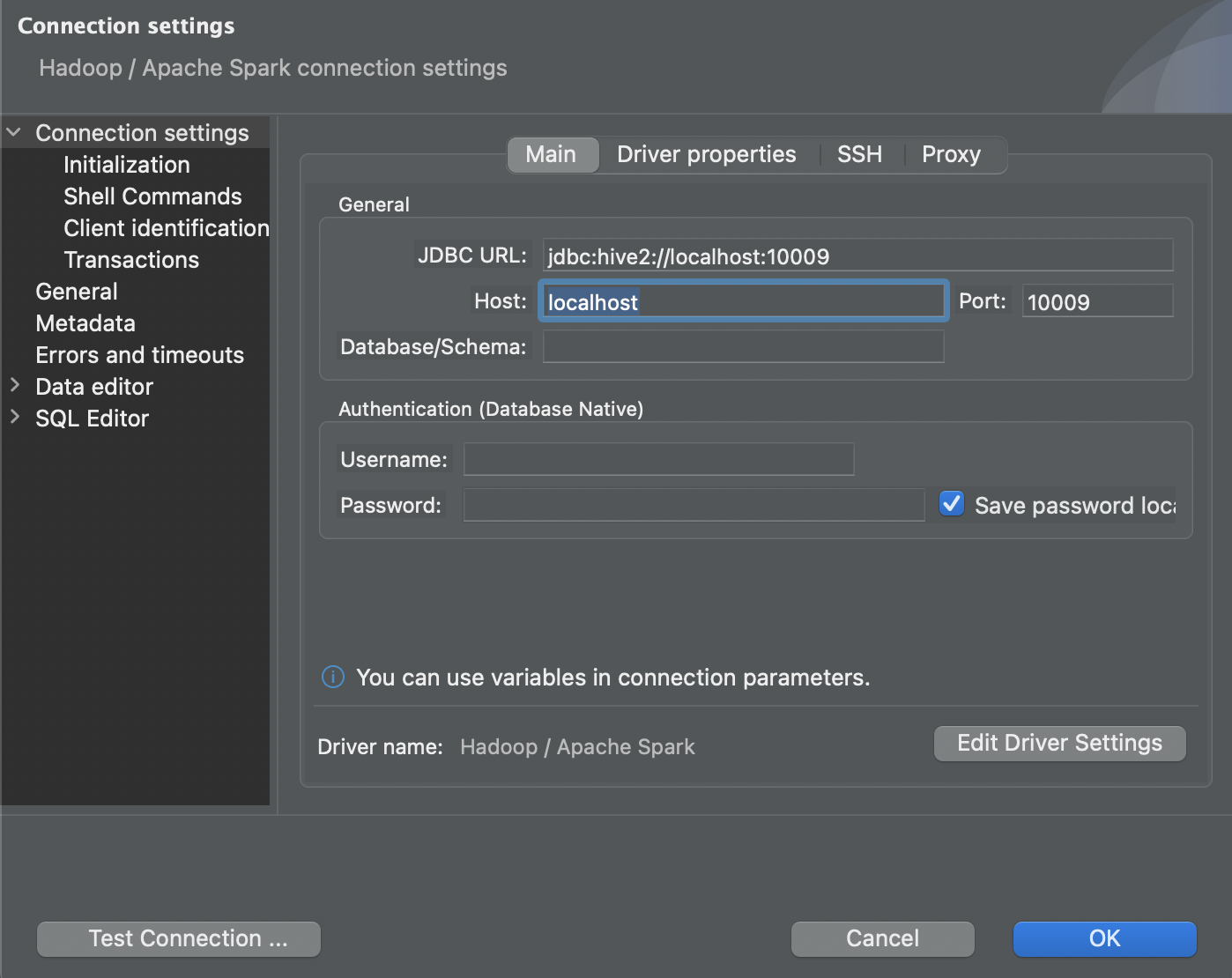 Spark JDBC connection