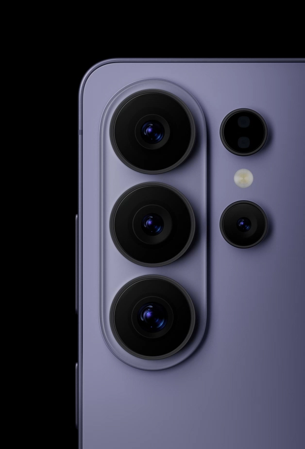 Close-up of purple smartphone camera array
