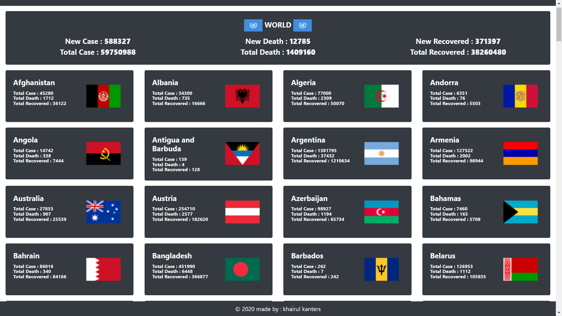 ui screenshot coronavkrus api