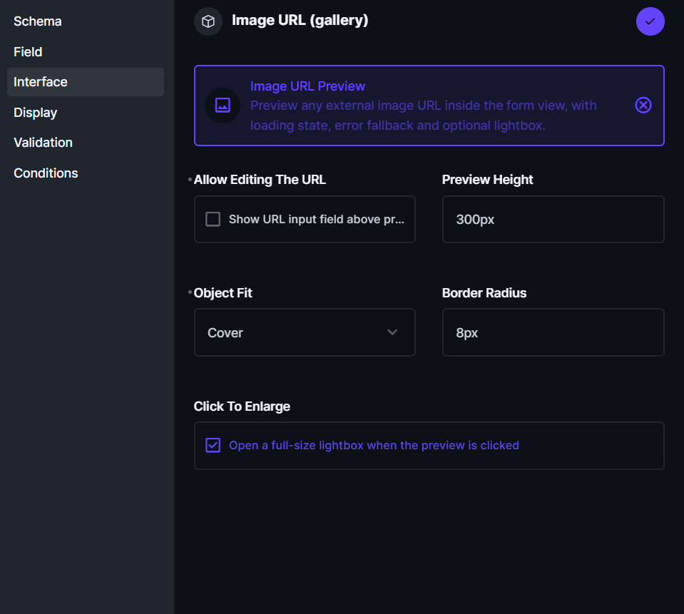 Interface settings