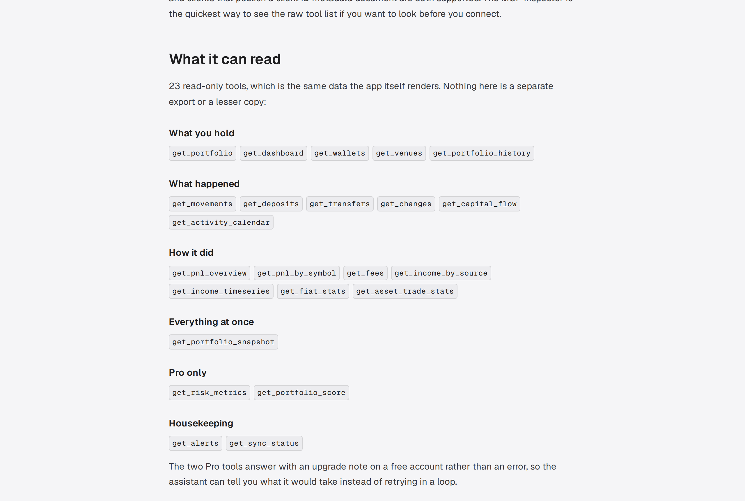 The tool list on the connect-ai page