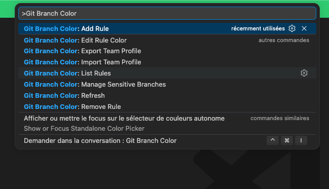 Gitina commands in the Command Palette