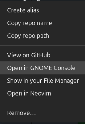 GitHub Desktop showing a stale Open in GNOME Console menu item on Ubuntu 26.04