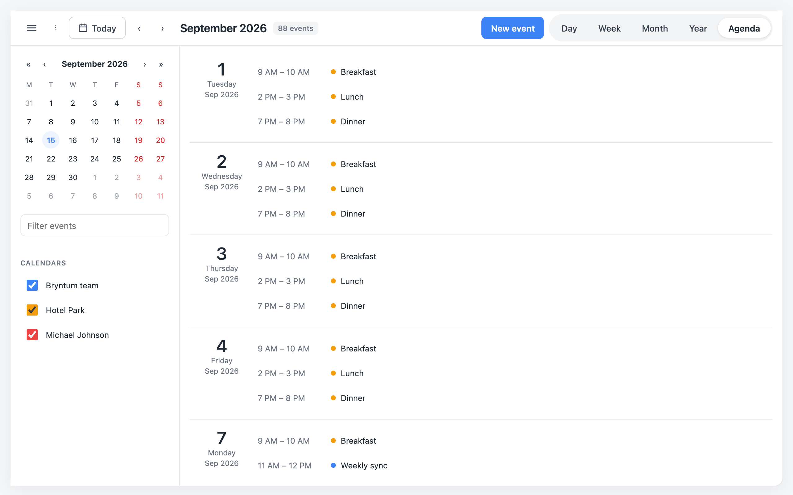 Agenda view