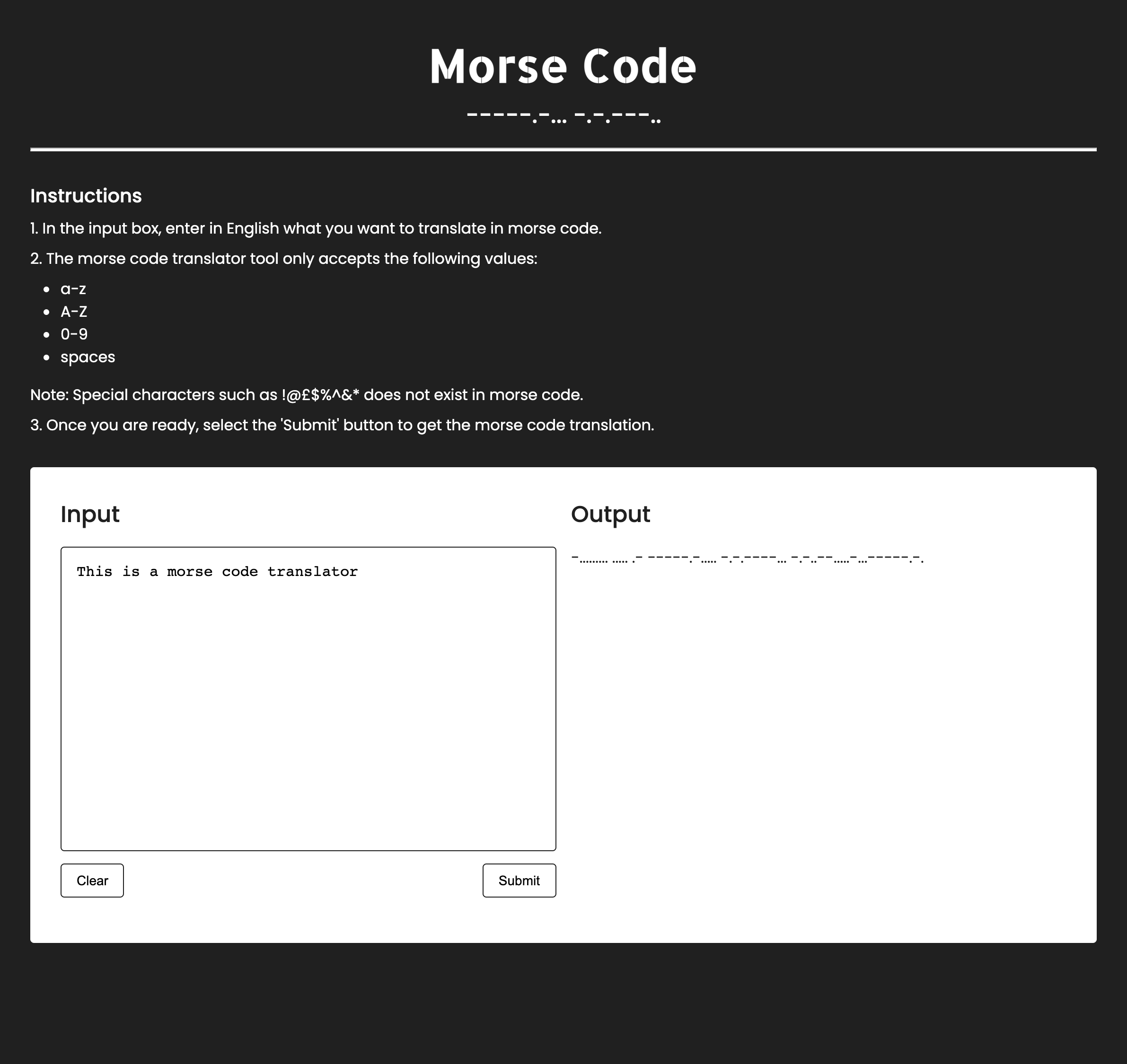 tools morse code screen