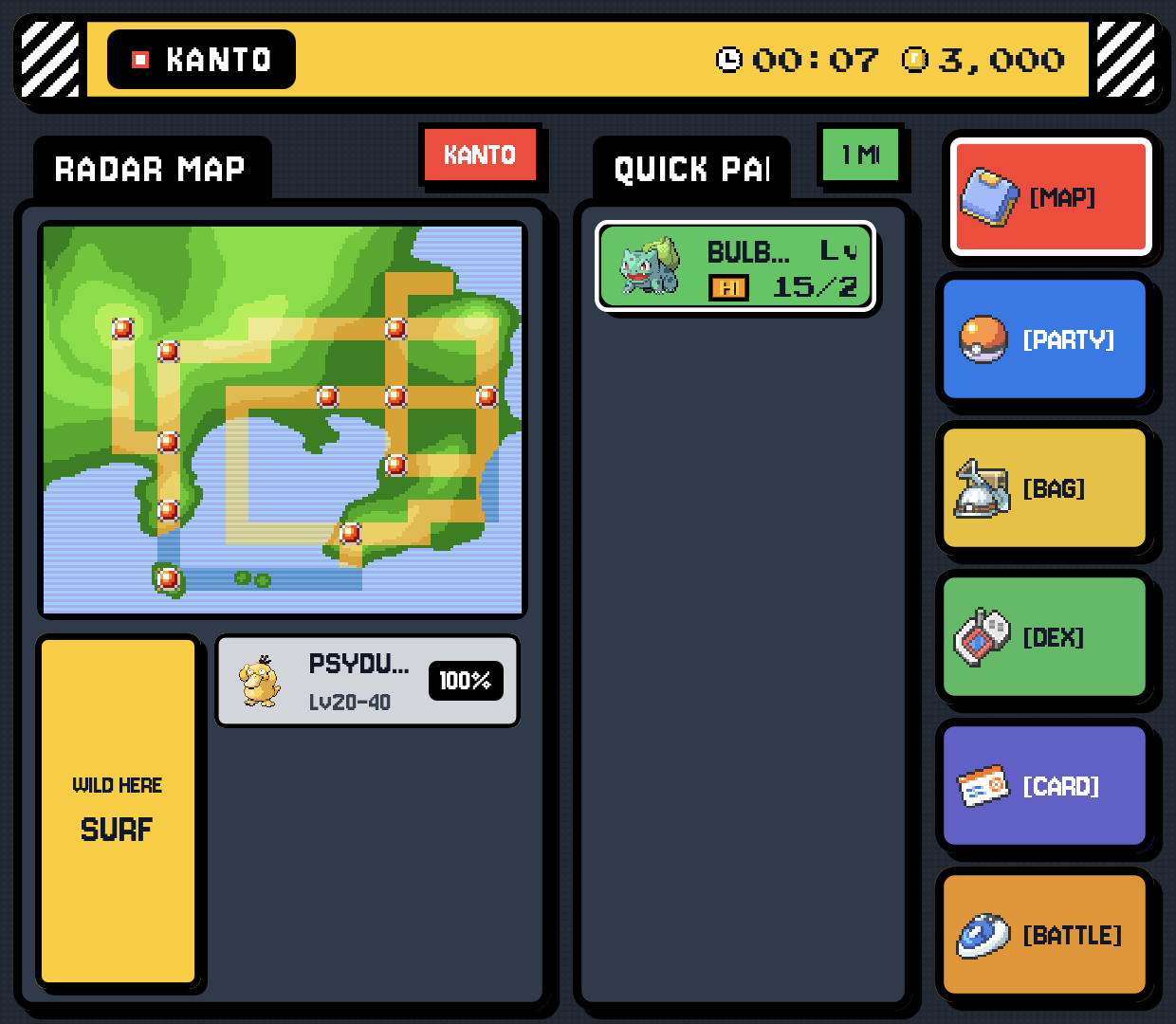 FireRed map page with vertical navigation dock