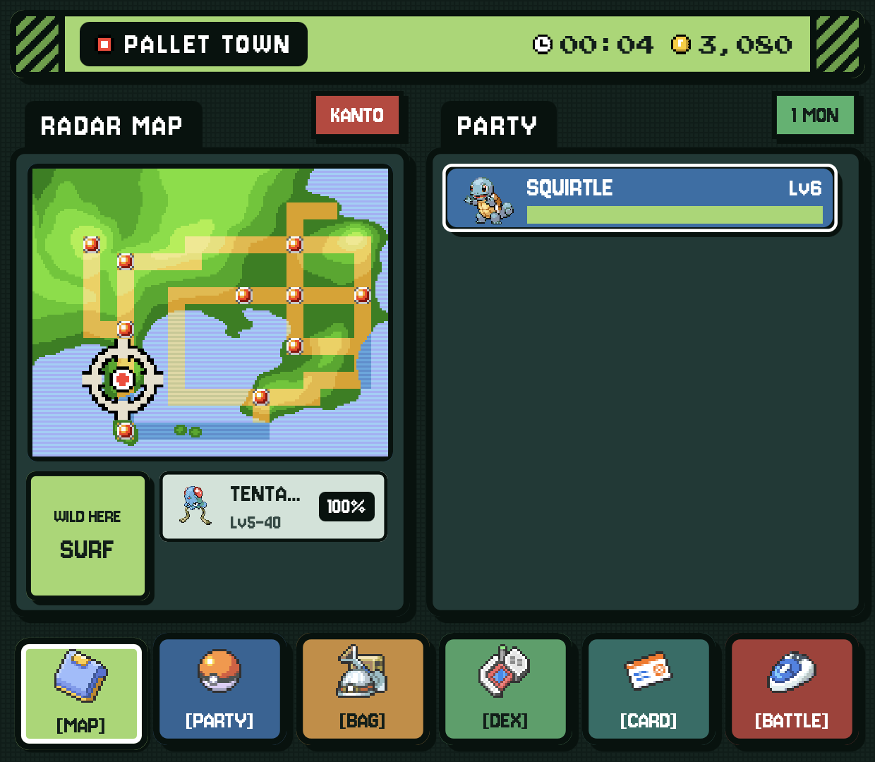 LeafGreen map page with horizontal navigation dock