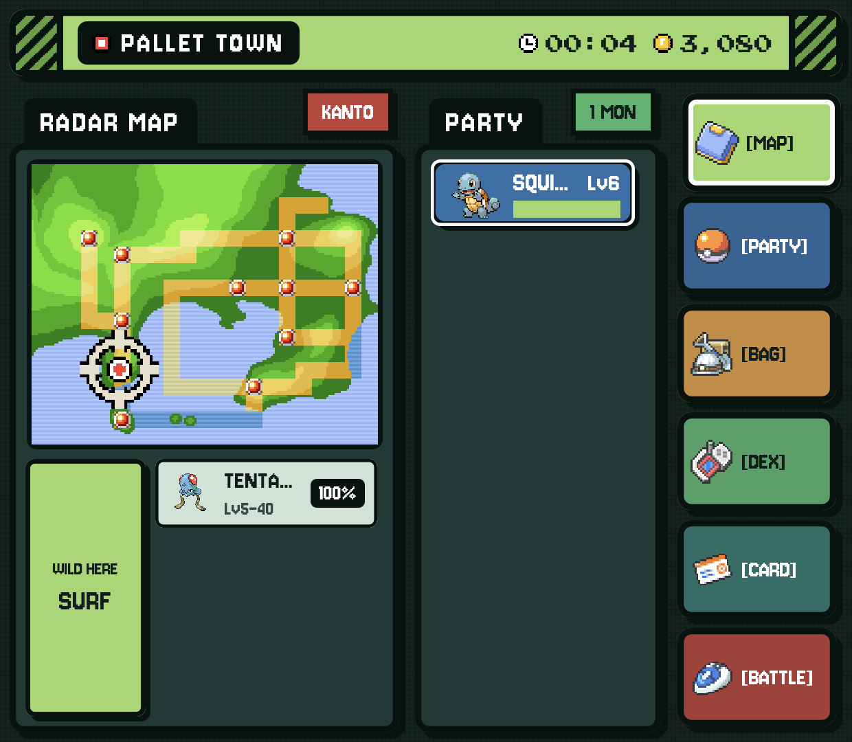 LeafGreen map page with vertical navigation dock