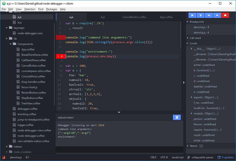 Atom Node Debugger