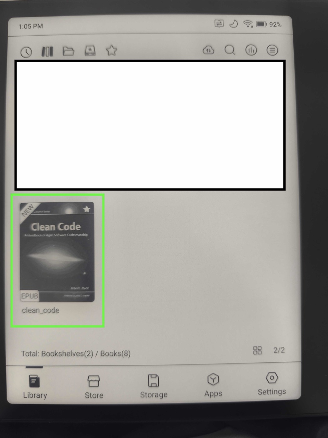 The exported book in the Boox library