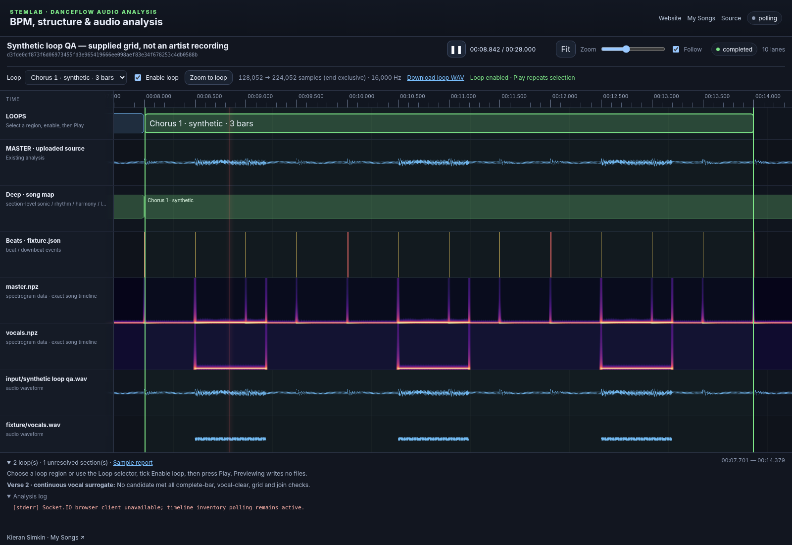 Loop selection and playback in the existing analysis frontend