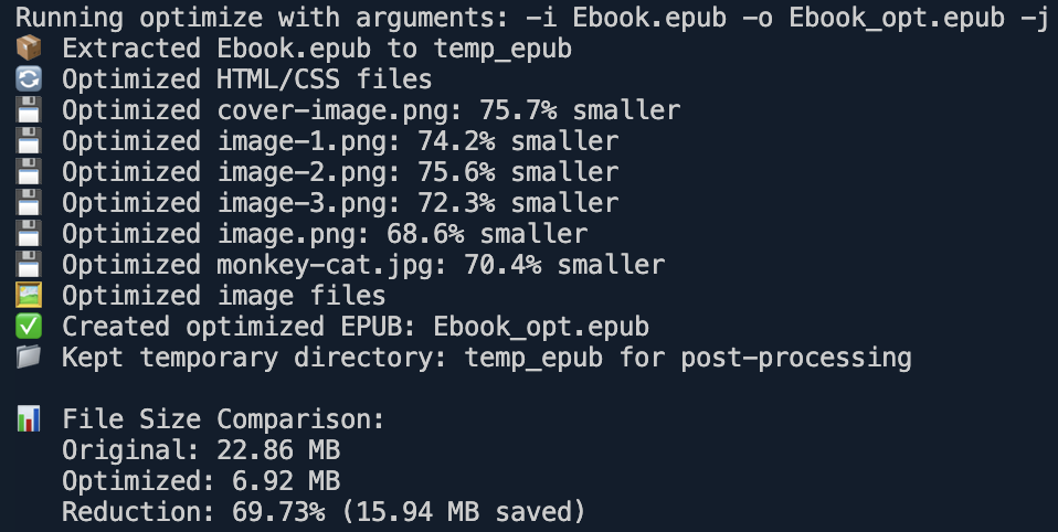 EPUB Optimizer Terminal Output
