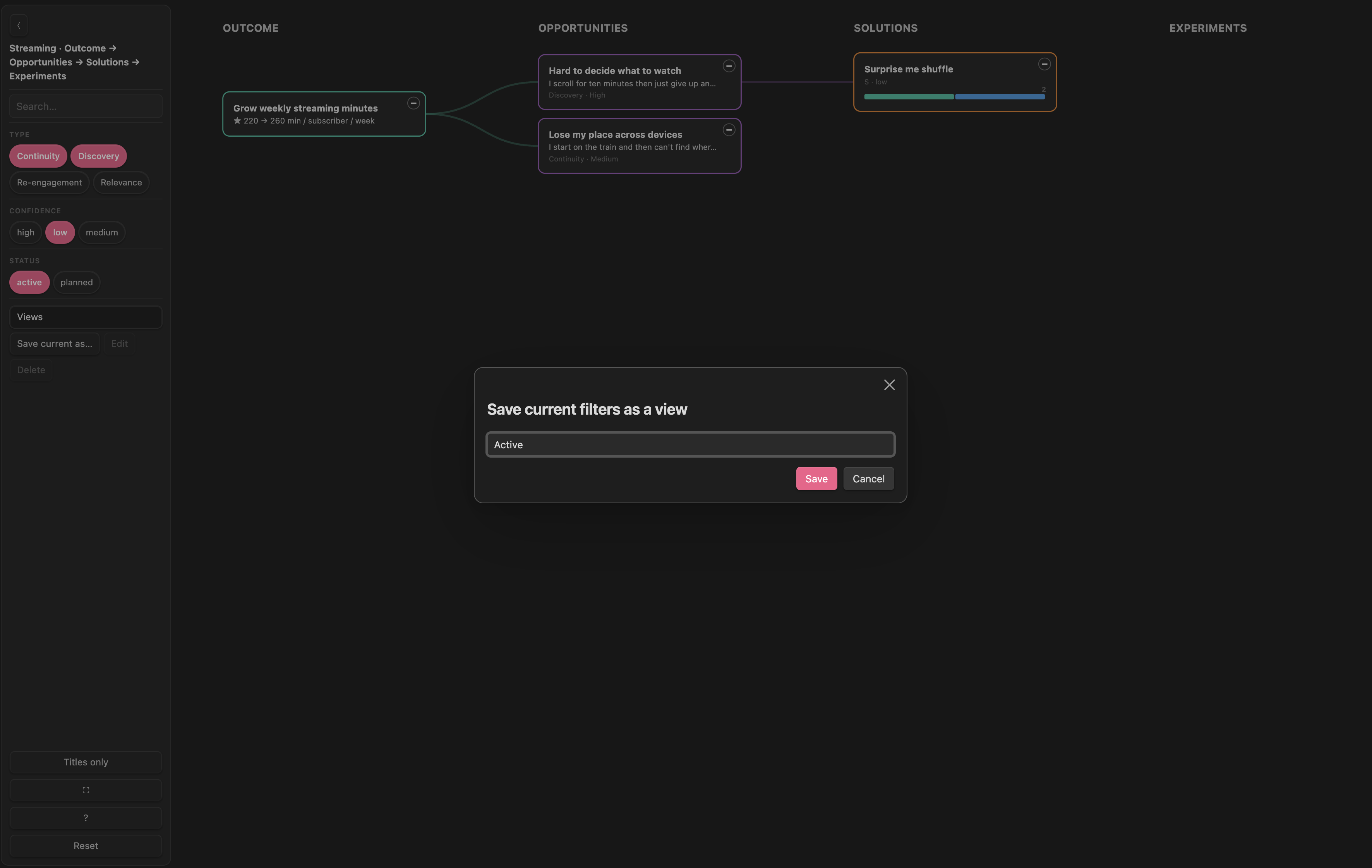 Save current filters as a named view