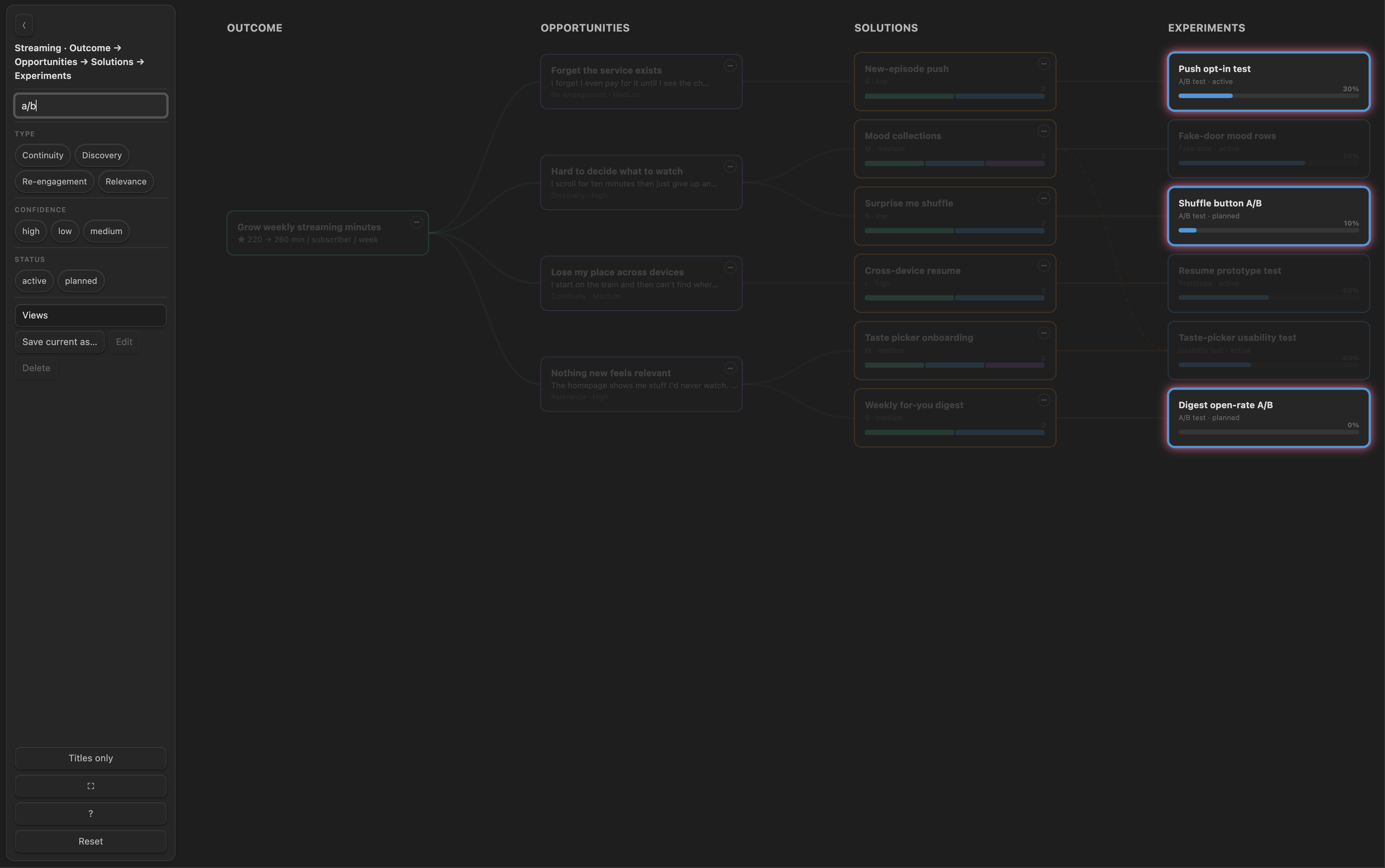 Search spotlighting matching cards