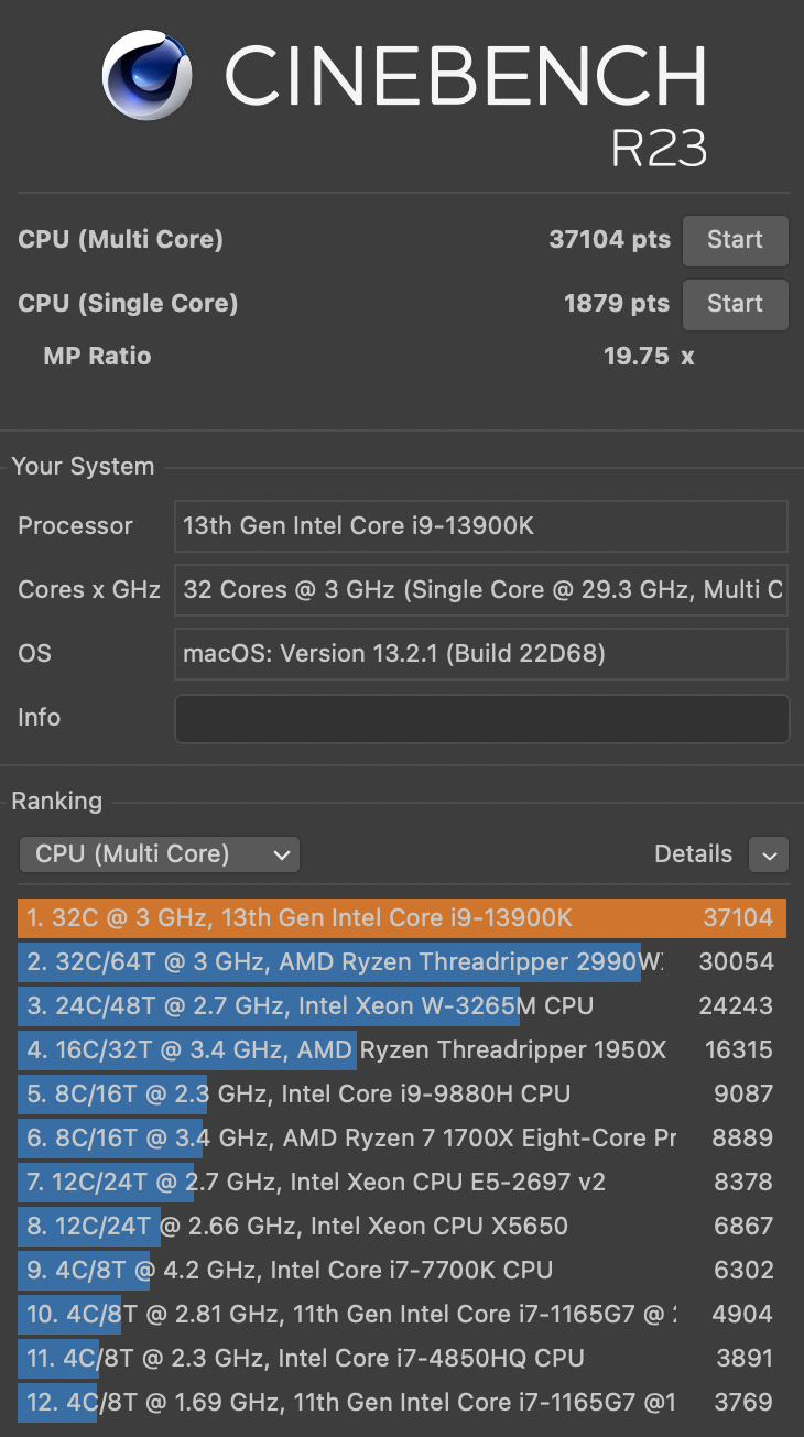 R23 multi-core: 37104, single-core: 1879