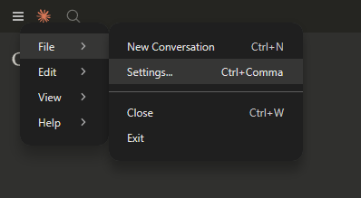 Settings menu