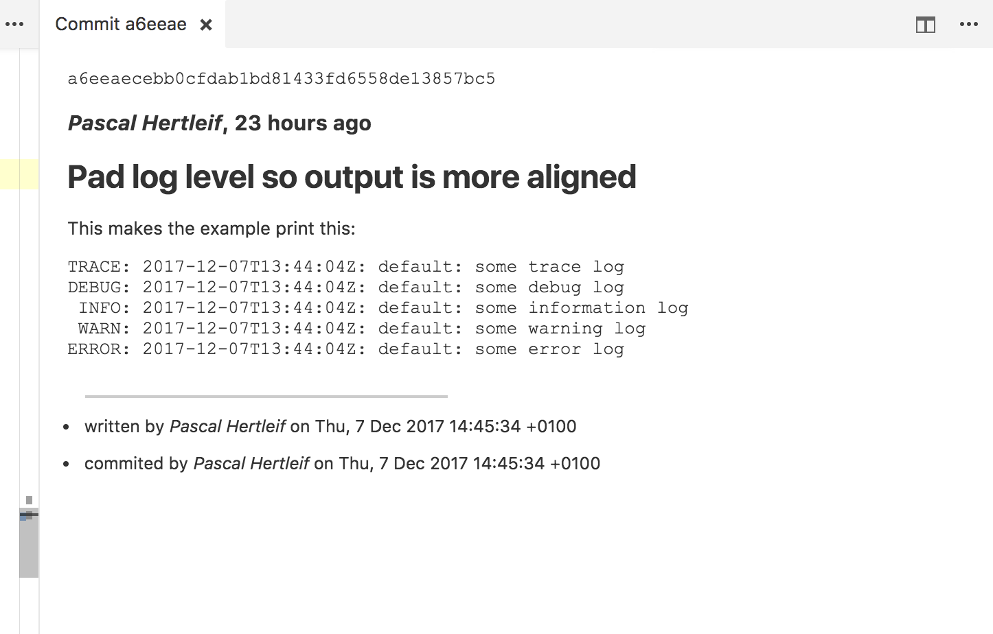 Screenshot of a commit message panel