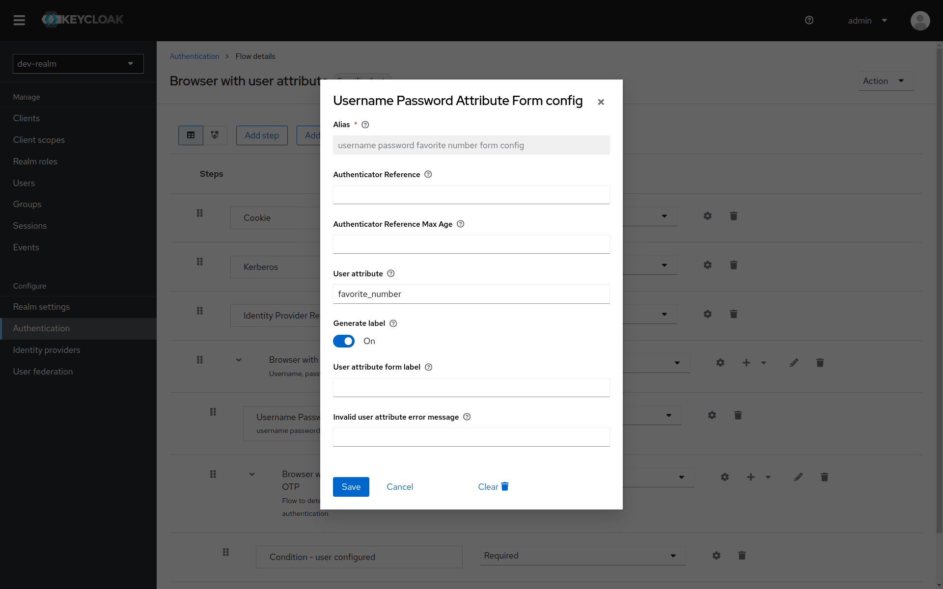 Authenticator configuration