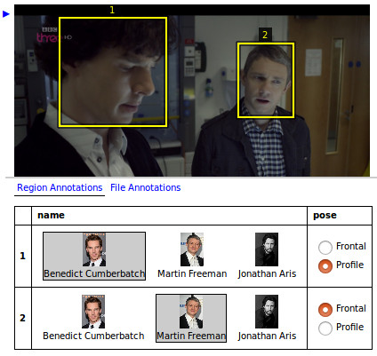 Screenshot of VIA being used for face annotation