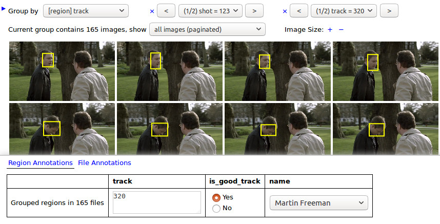 Screenshot of VIA being used for face track annotation