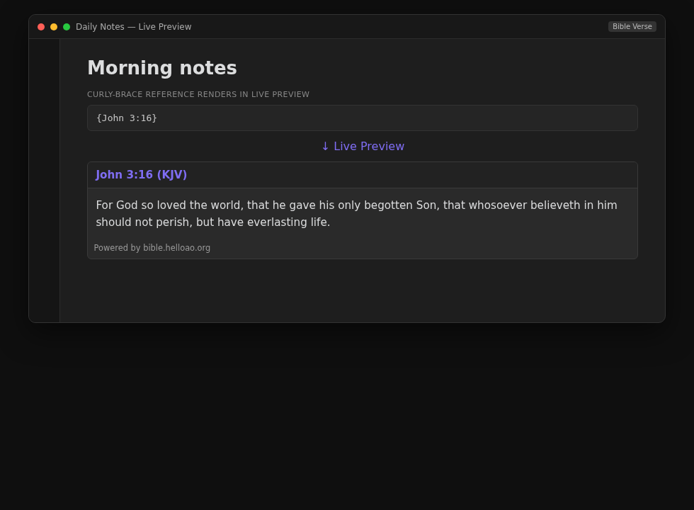 `{John 3:16}` renders in Live Preview