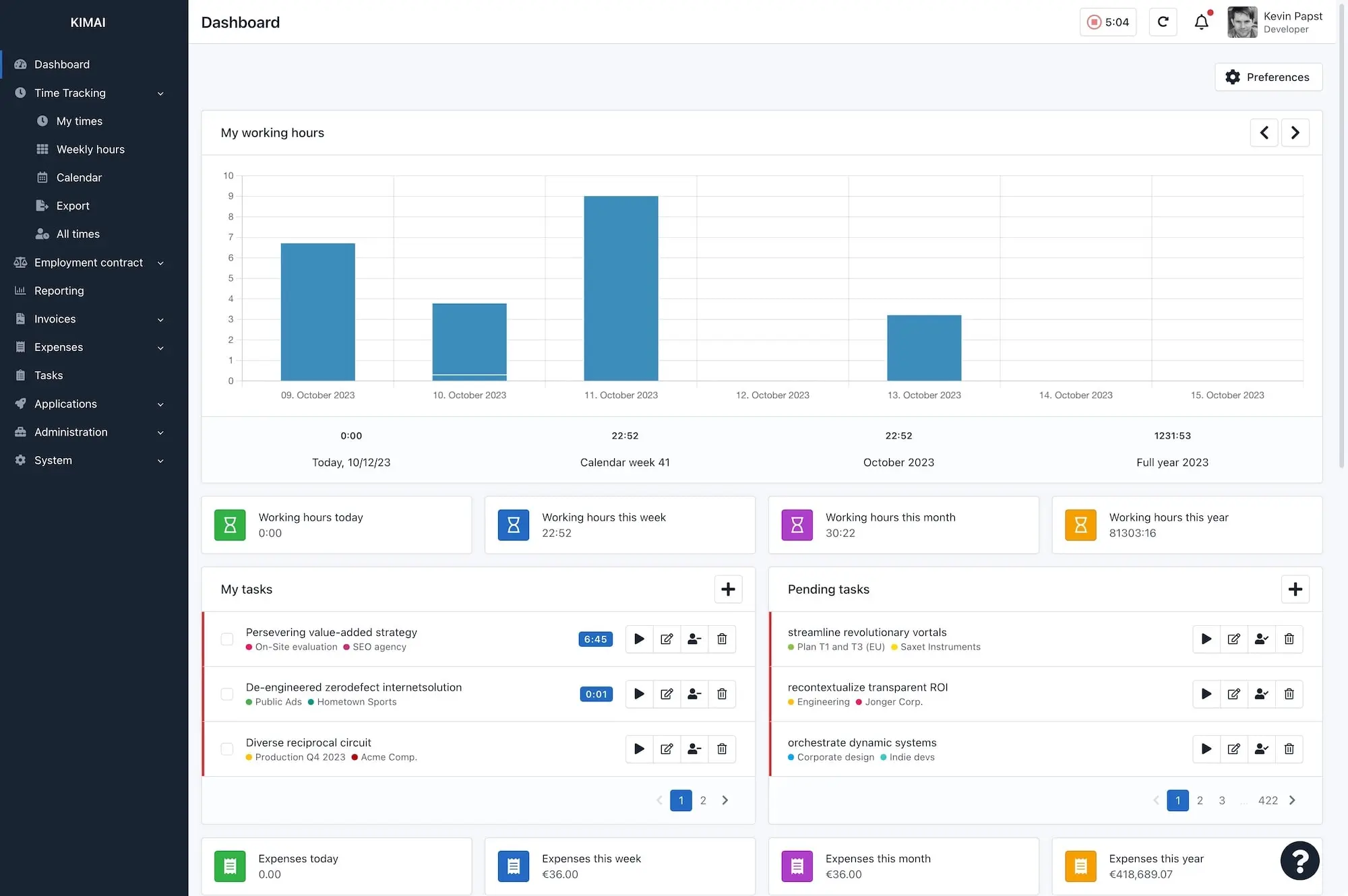 Configurable Kimai Dashboard