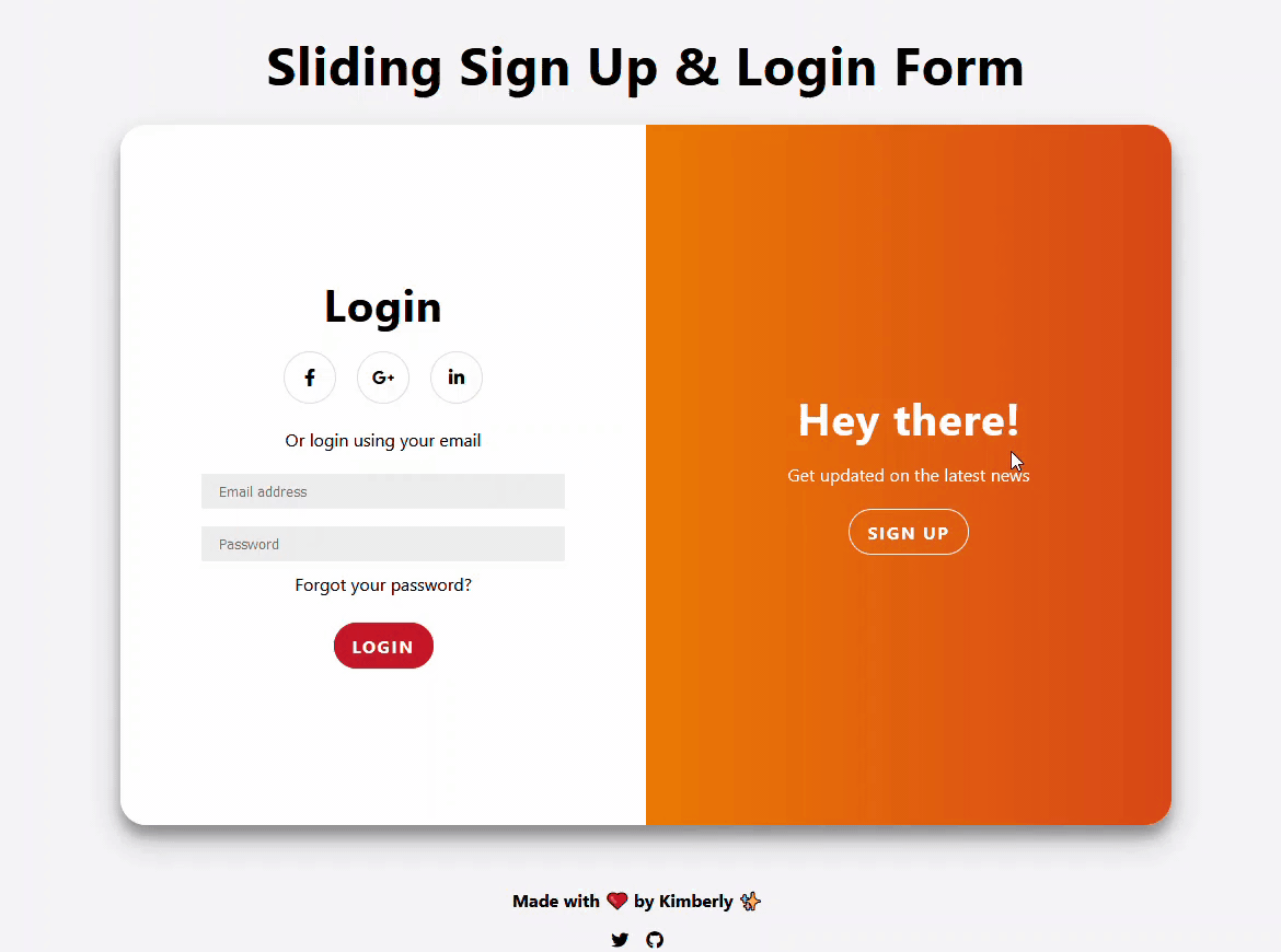 Sliding sign up & login form