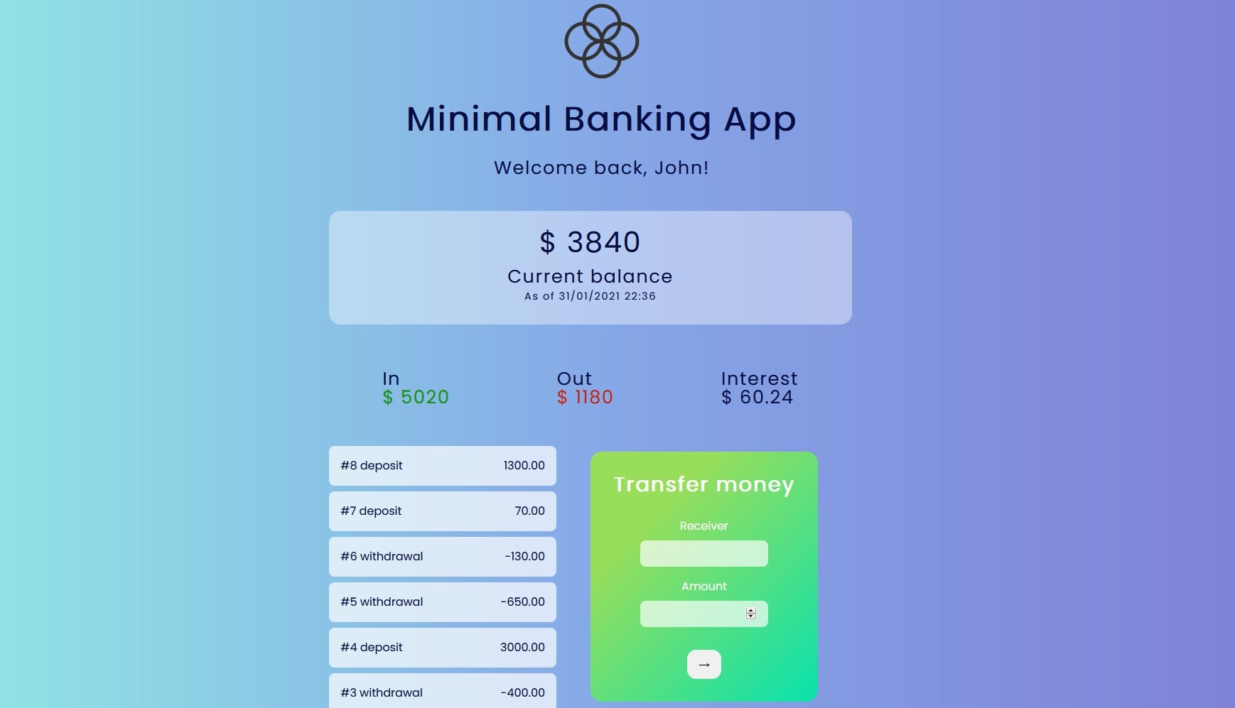 Minimal banking app
