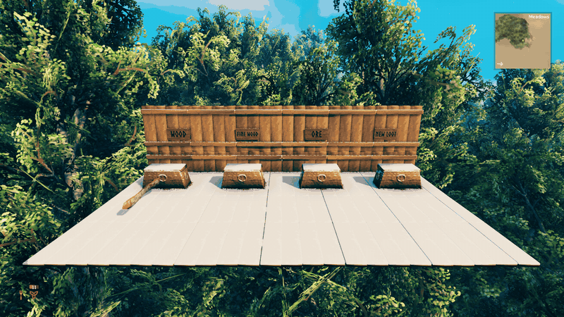 Automatic storage: Wood, FineWood, Tin Ore and Ooze Bomb reach the intended glowing chests.
