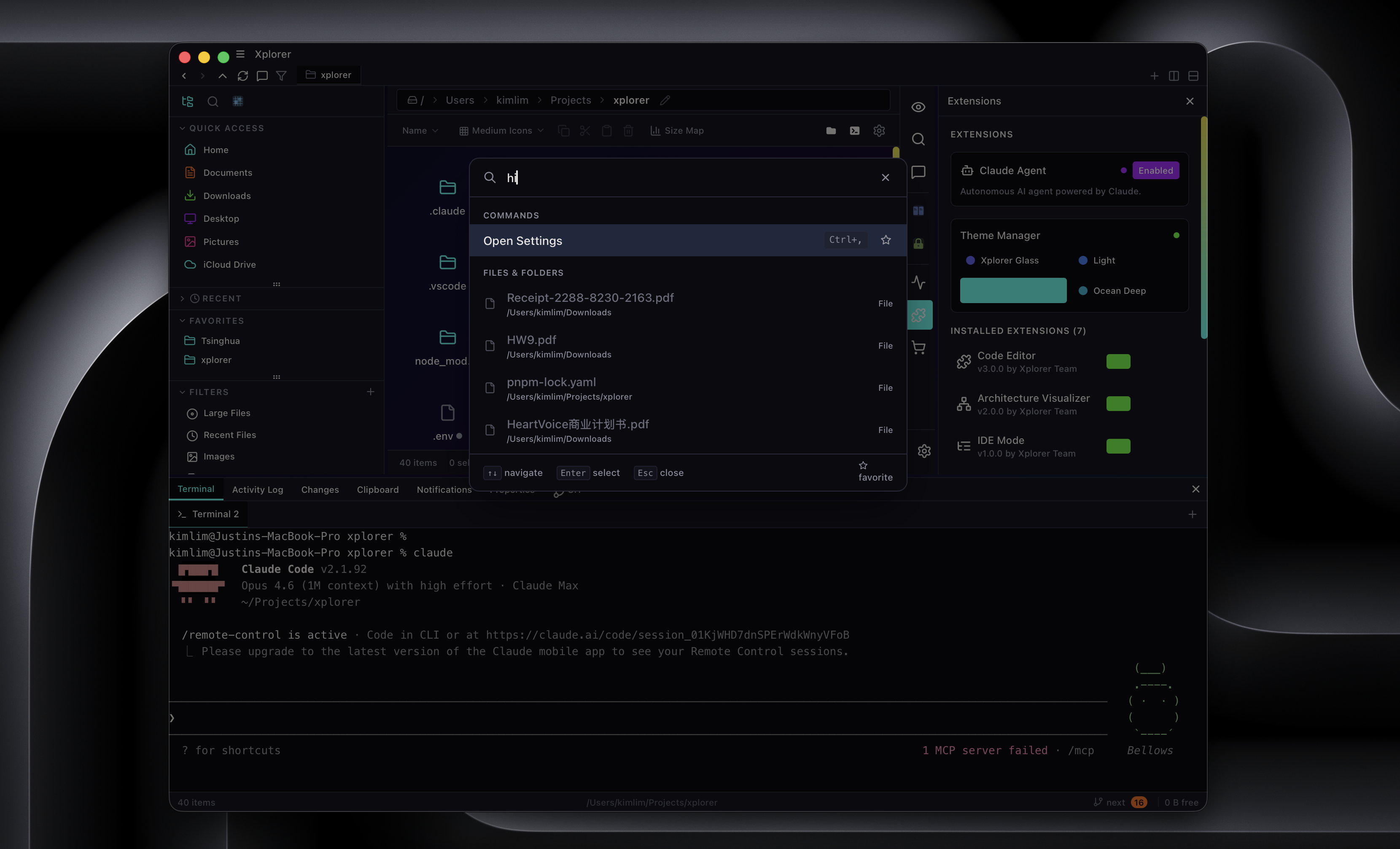Command palette and advanced file operations