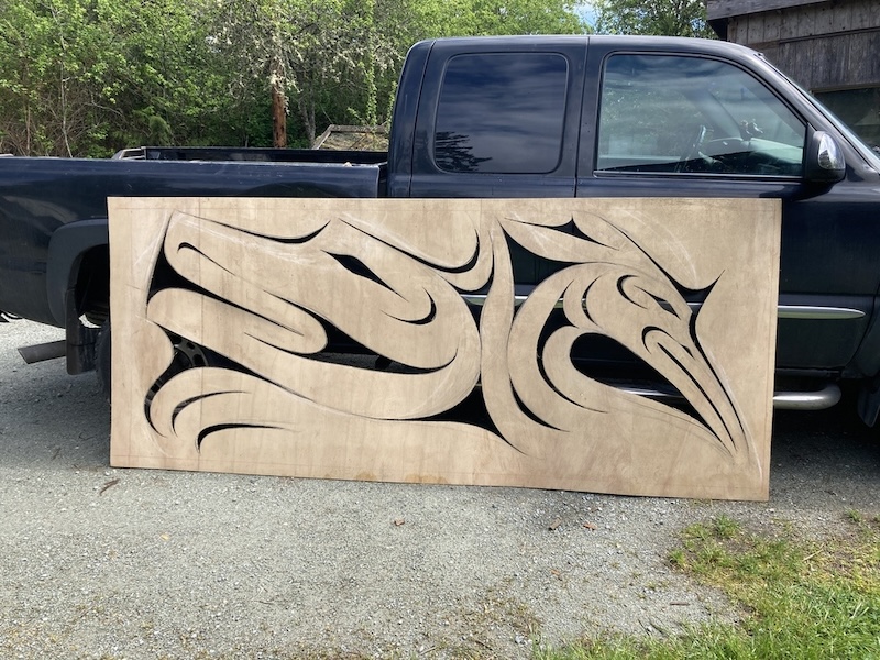plywood panel with Salish art design
