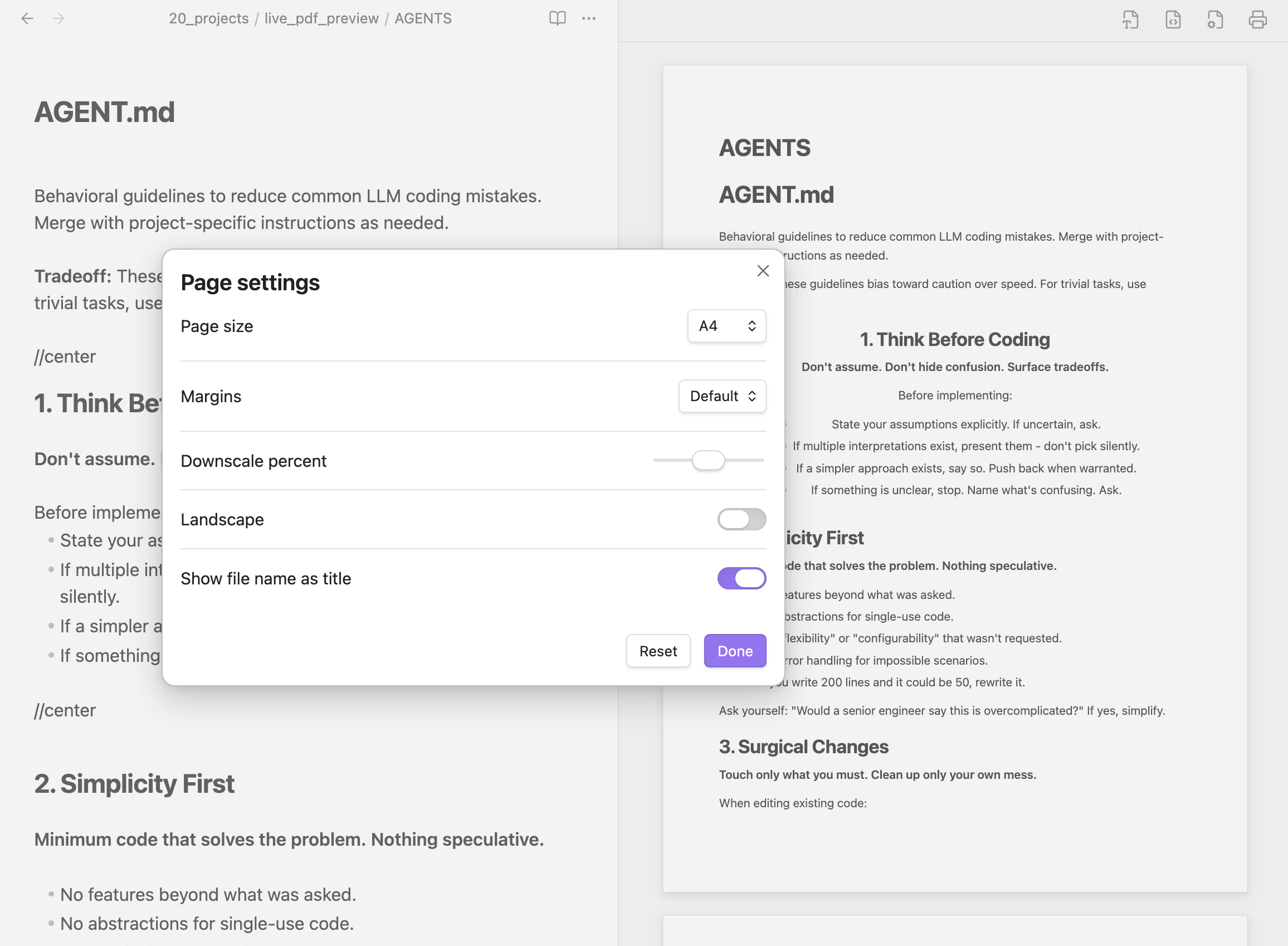 Page Layout Settings Modal