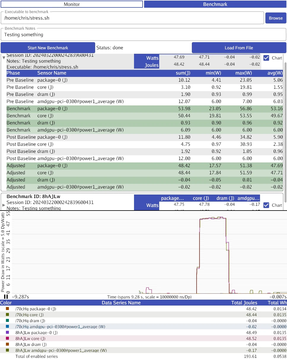 Benchmark UI Screenshot