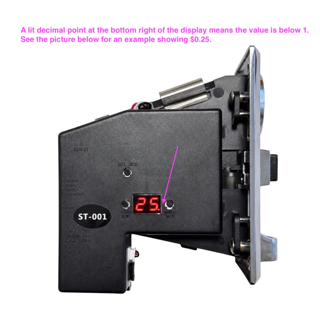 ST-001 display showing a value of 25 with the decimal point lit
