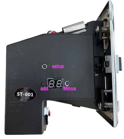 ST-001 coin acceptor — SETUP ADD MINUS buttons
